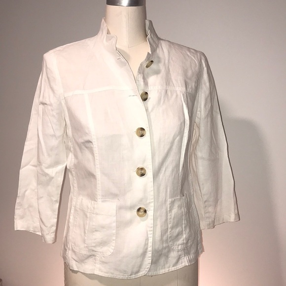 MERONA off white linen button up blouse 3/4 sleeve - Picture 3 of 7